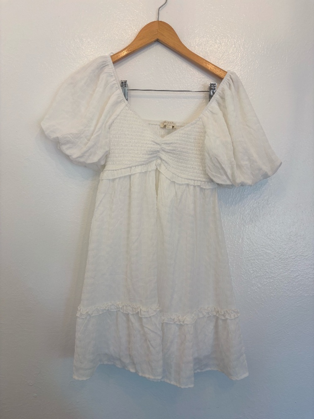 Thirty/Thirty LA White Smocked Babydoll Dress Coastal Sz M
